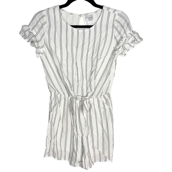 Abercrombie Kids Girls 13/ 14 White Black Striped Knot Waist Romper Keyhole Back - Picture 1 of 9